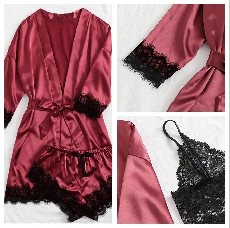 Women's Sexy Pajamas Nightgowns Lingerie Shorts 4-piece
