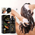 3-in-1 black hair dye shampoo bottle, natural plant pigments