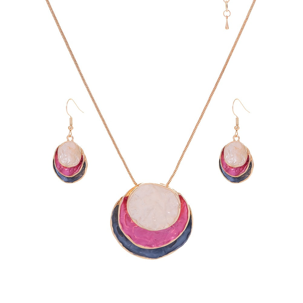 CRING COCO Bohemian 3-Layer Round Zinc Alloy Enamel Jewelry Set