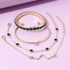 4 Elegant Green Faux Gemstone Rhinestone Bracelets