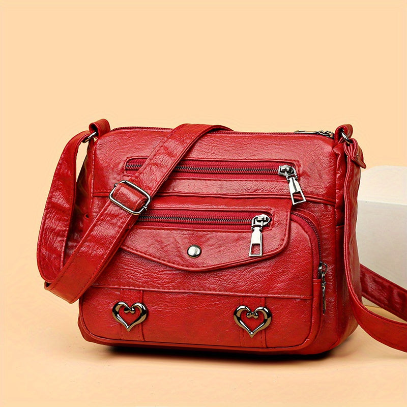 Retro Multi Pockets Crossbody Bag, Soft Faux Leather Bag
