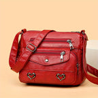 Retro Multi Pockets Crossbody Bag, Soft Faux Leather Bag