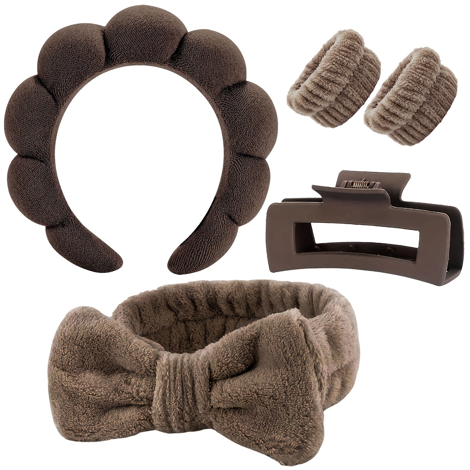 Set Spa Headband Wristband Set with Hair Claw Clips Skincare Headbands