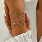 5pcs/set Simple Style Silver Thin Chain Bracelets