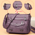 Retro Multi Pockets Crossbody Bag, Soft Faux Leather Bag