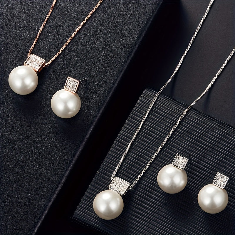 Imitation Pearl Necklace And Earring Jewelry Set