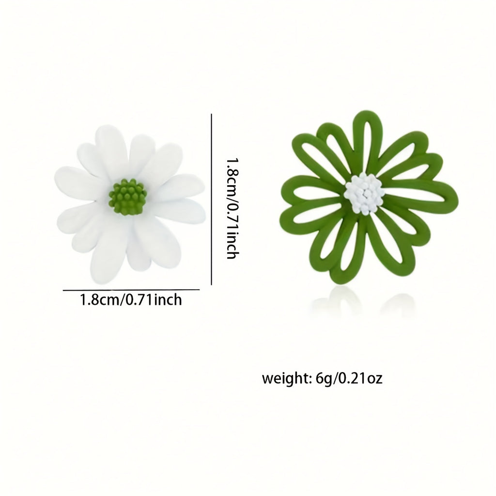 Charming Asymmetric Daisy Flower Stud Earrings.