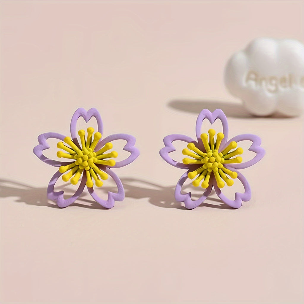 Charming Asymmetric Daisy Flower Stud Earrings.