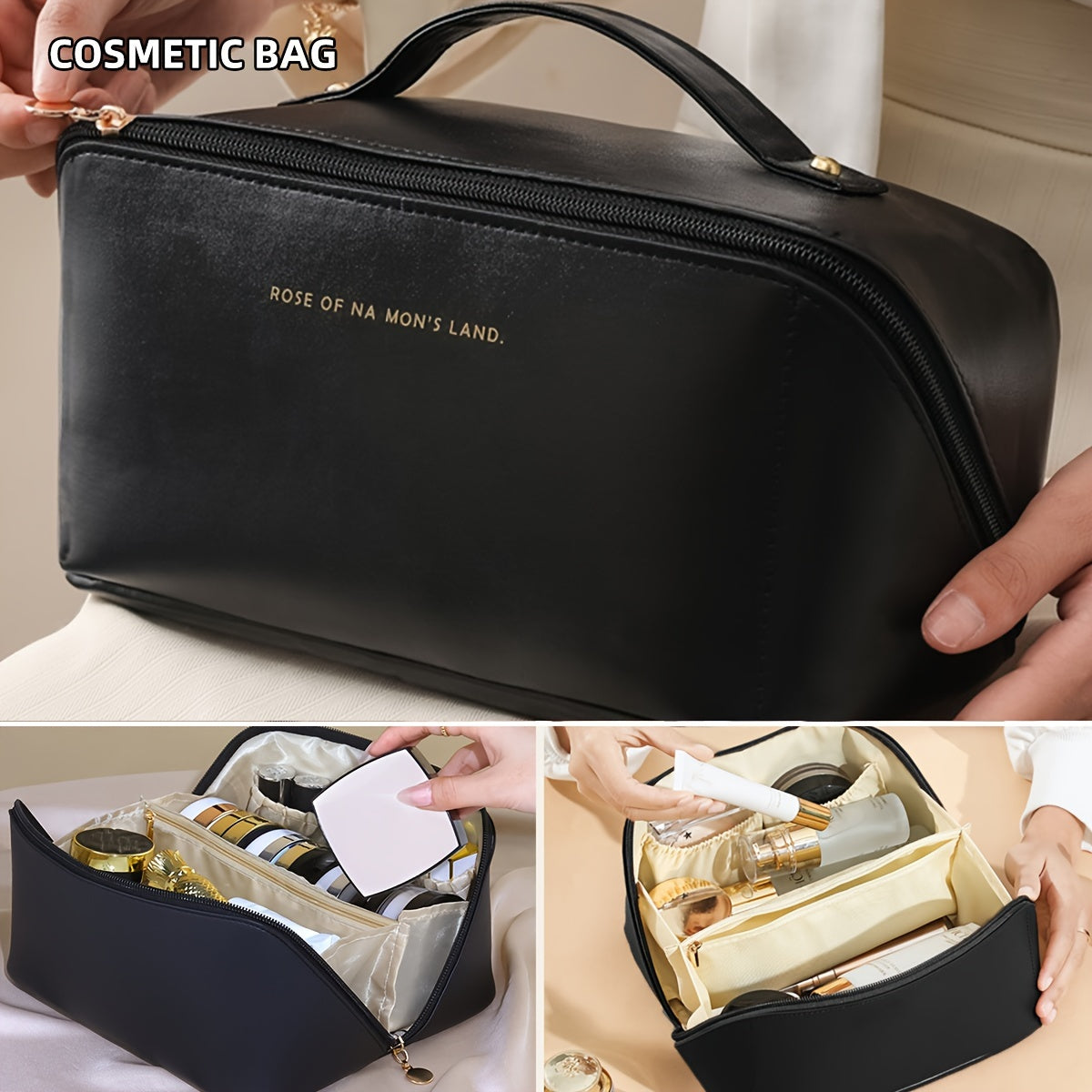 Large Capacity Makeup Bag Portable Zippered Pouch