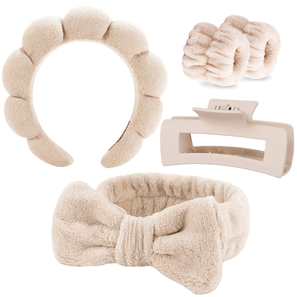 Set Spa Headband Wristband Set with Hair Claw Clips Skincare Headbands