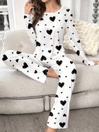 Women's Fashion Casual Heart Print Pyjama Set