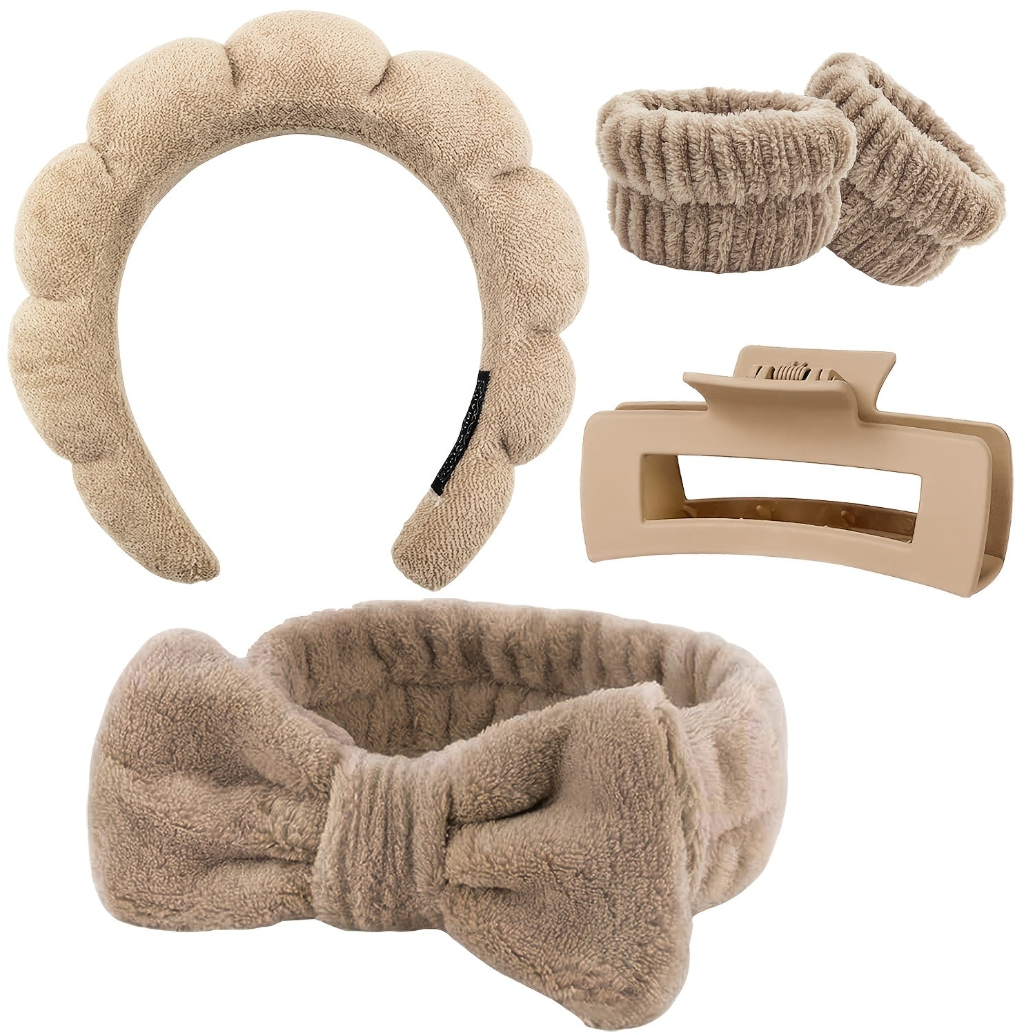 Set Spa Headband Wristband Set with Hair Claw Clips Skincare Headbands