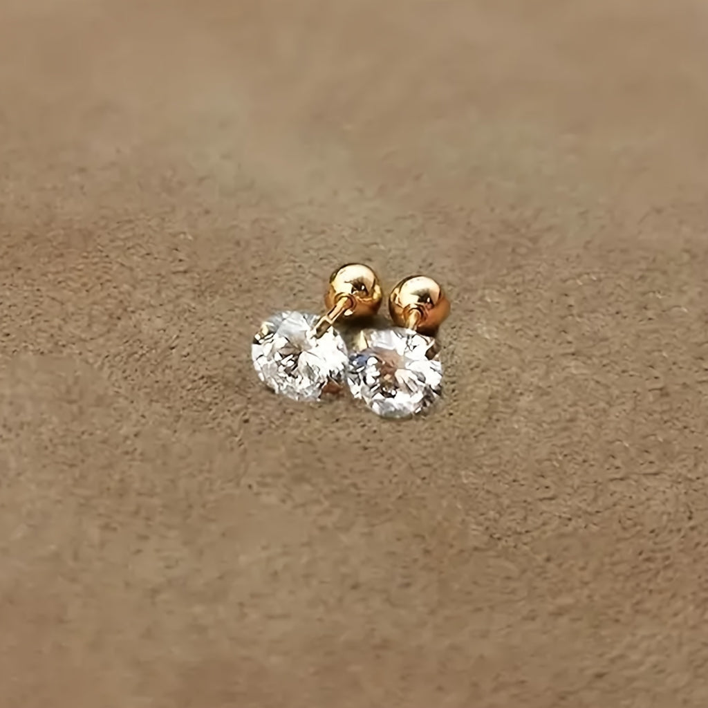 Golden four-prong twisted ball cubic Synthetic Zirconia earrings