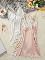 Slit Contrast Lace Pyjama Set
