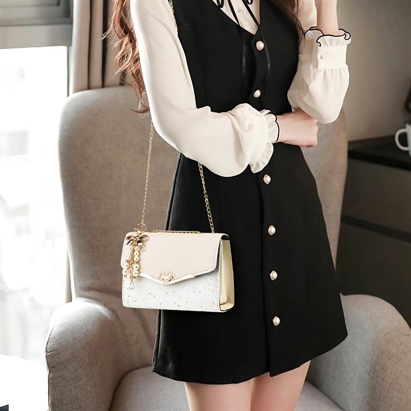 Sequins Square Purse, Elegant Shoulder Bag With Pendant