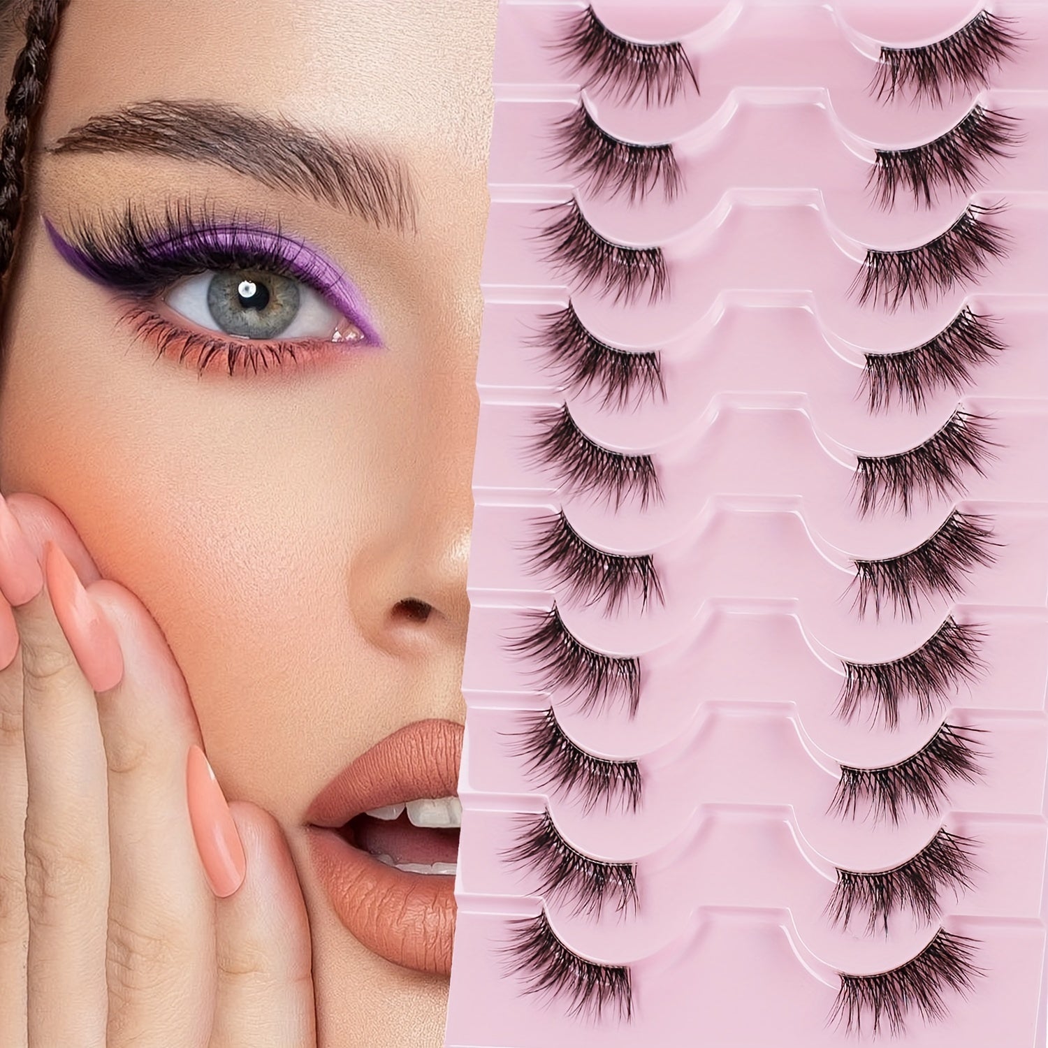 10 Pairs Thick Half Eyelashes 10mm Wispy Cat Eye Eyelashes