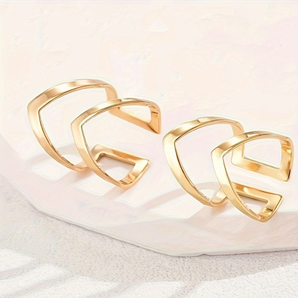 Two Stylish and Elegant Geometric Hollow-out Metal Rings