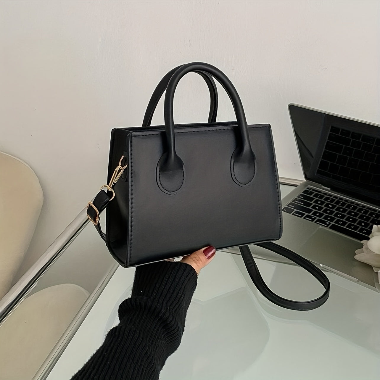 Minimalist Black Small Square Handle Purse