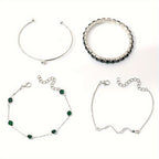 4 Elegant Green Faux Gemstone Rhinestone Bracelets