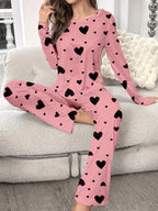 Women's Fashion Casual Heart Print Pyjama Set