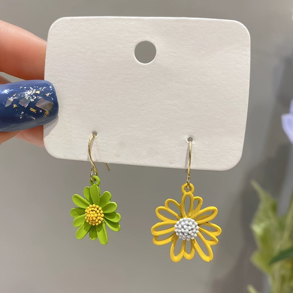 Charming Asymmetric Daisy Flower Stud Earrings.