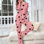 Women's Fashion Casual Heart Print Pyjama Set