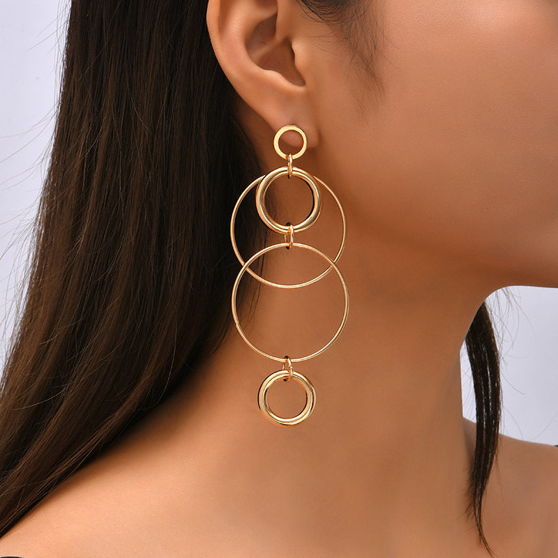Long Geometric Round Earrings
