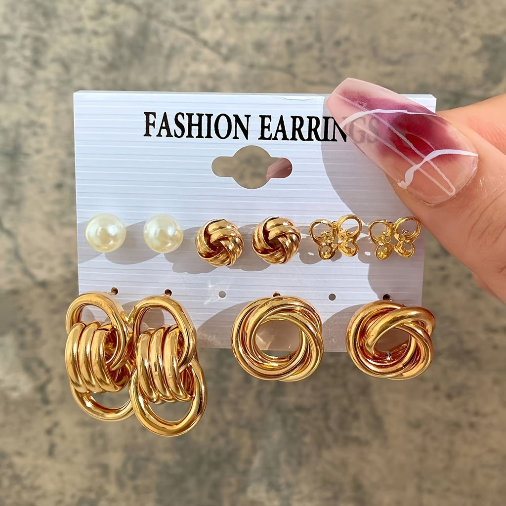 Exaggerated Golden Style Butterfly imitation Pearl Ladies' Earrings