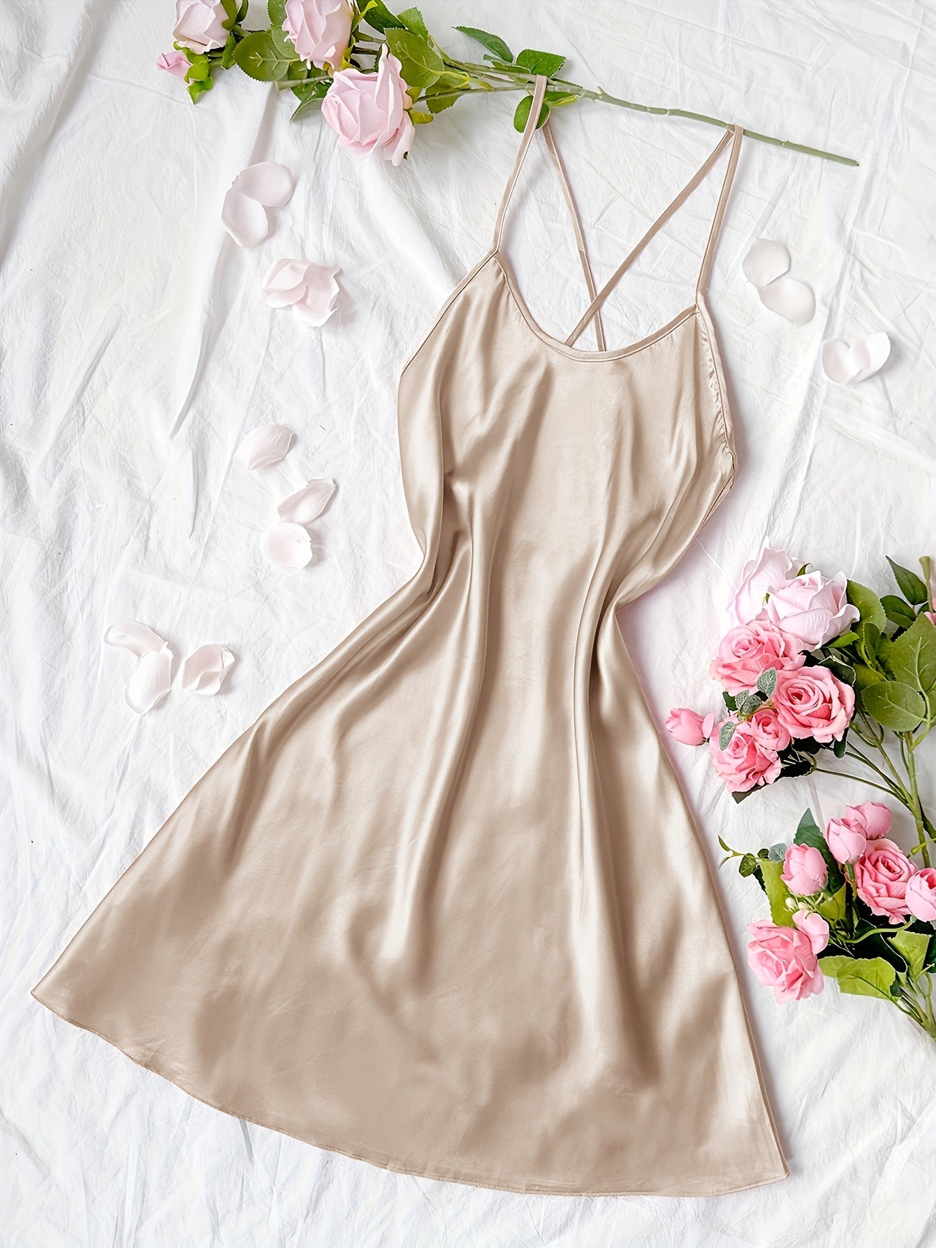 Womens Luxurious Satin Slip Dress Backless Design