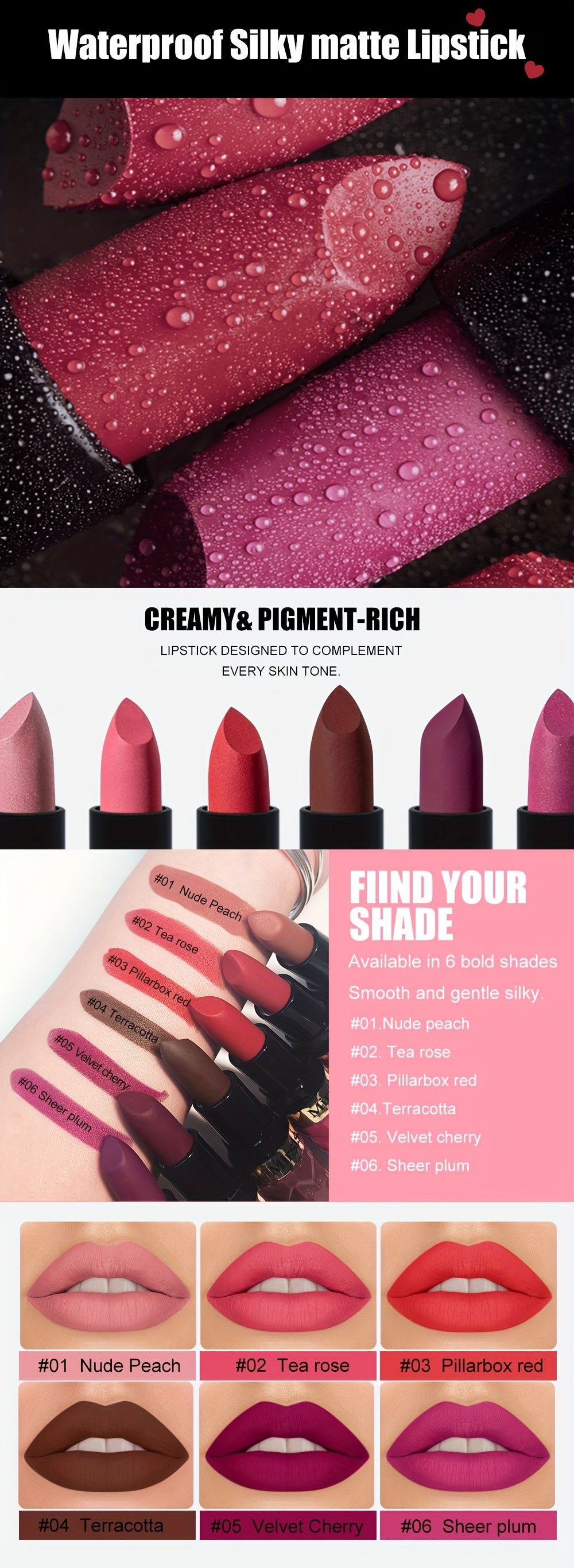 Mirsist 6-Color Soft-Focus Matte Lipstick