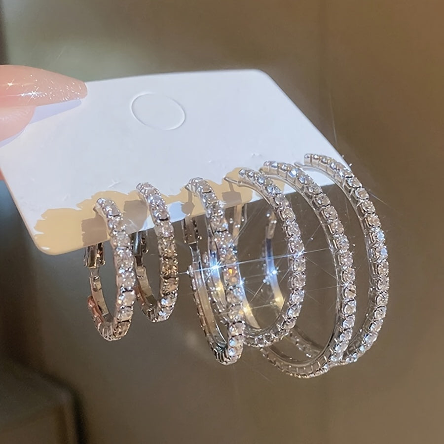 6-Piece Set Simple Hoop Earrings with Rhinestones