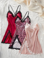 Slit Contrast Lace Pyjama Set