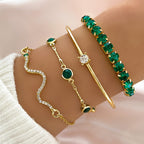 4 Elegant Green Faux Gemstone Rhinestone Bracelets