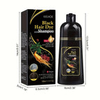3-in-1 black hair dye shampoo bottle, natural plant pigments