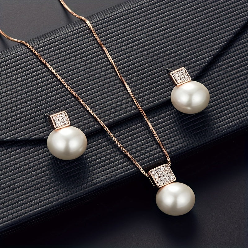 Imitation Pearl Necklace And Earring Jewelry Set