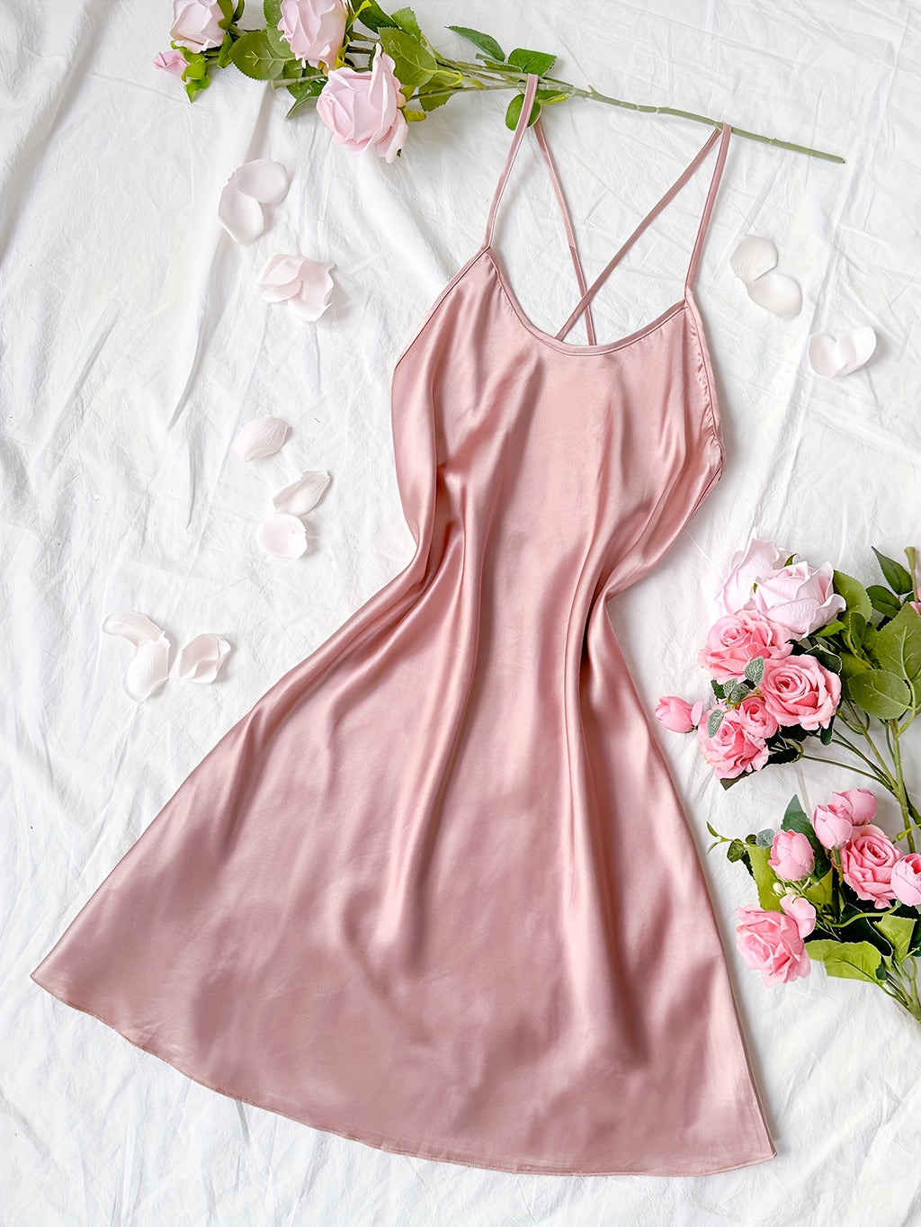 Womens Luxurious Satin Slip Dress Backless Design