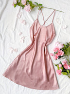 Womens Luxurious Satin Slip Dress Backless Design