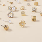 A Set of 30 Stylish Heart-Shaped Letter Stud Earrings