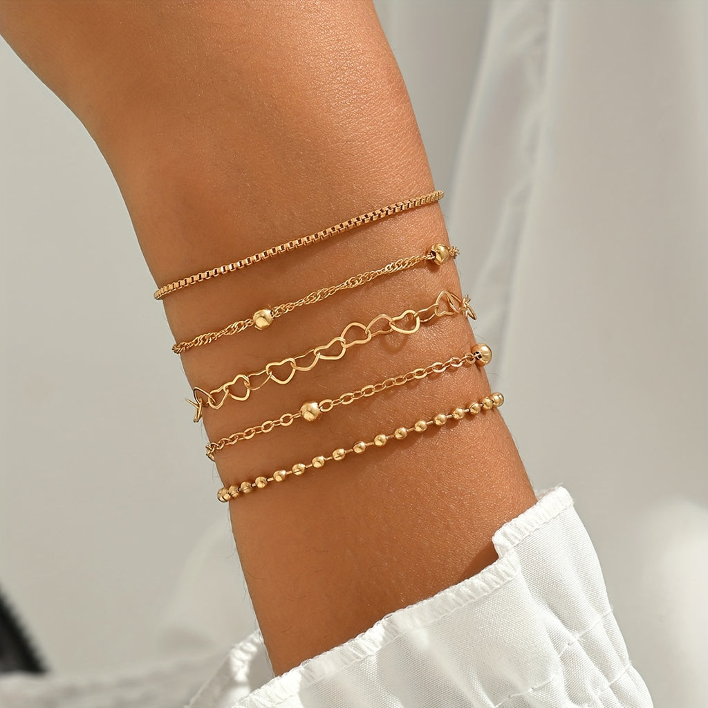 5pcs/set Simple Style Silver Thin Chain Bracelets