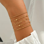5pcs/set Simple Style Silver Thin Chain Bracelets