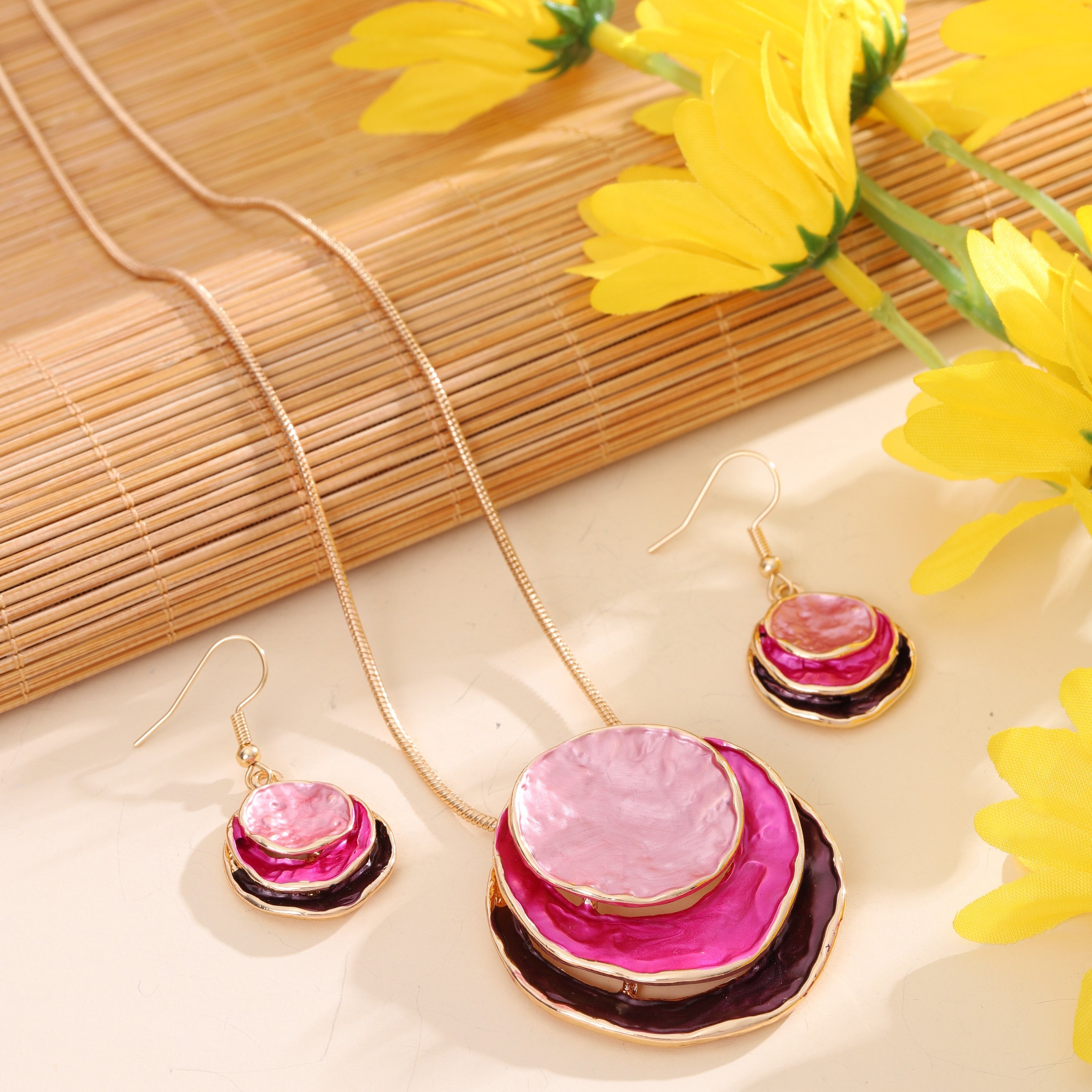 CRING COCO Bohemian 3-Layer Round Zinc Alloy Enamel Jewelry Set