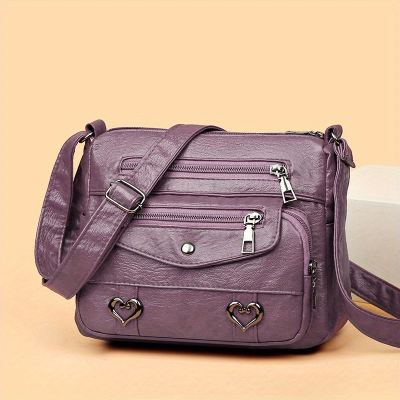 Retro Multi Pockets Crossbody Bag, Soft Faux Leather Bag