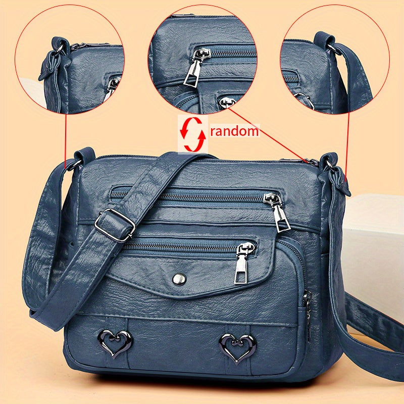 Retro Multi Pockets Crossbody Bag, Soft Faux Leather Bag