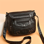 Retro Multi Pockets Crossbody Bag, Soft Faux Leather Bag
