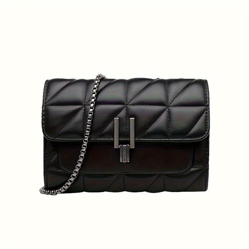Elegant Faux Leather Shoulder Bag | Plaid Pattern, Chain Strap