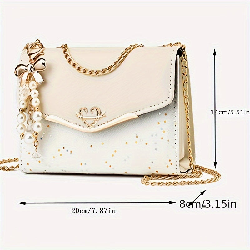 Sequins Square Purse, Elegant Shoulder Bag With Pendant