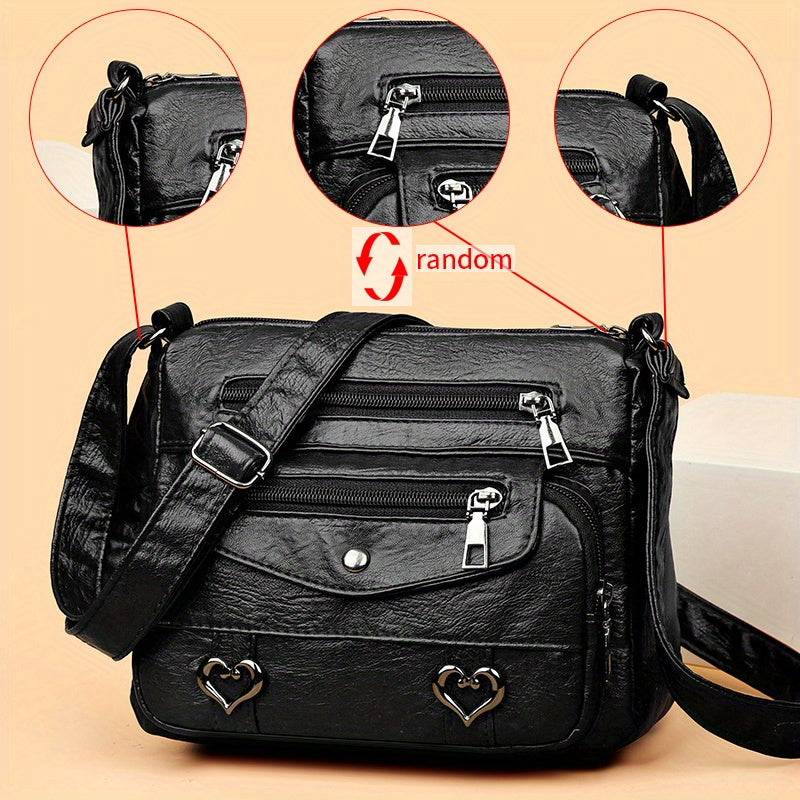 Retro Multi Pockets Crossbody Bag, Soft Faux Leather Bag