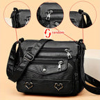 Retro Multi Pockets Crossbody Bag, Soft Faux Leather Bag