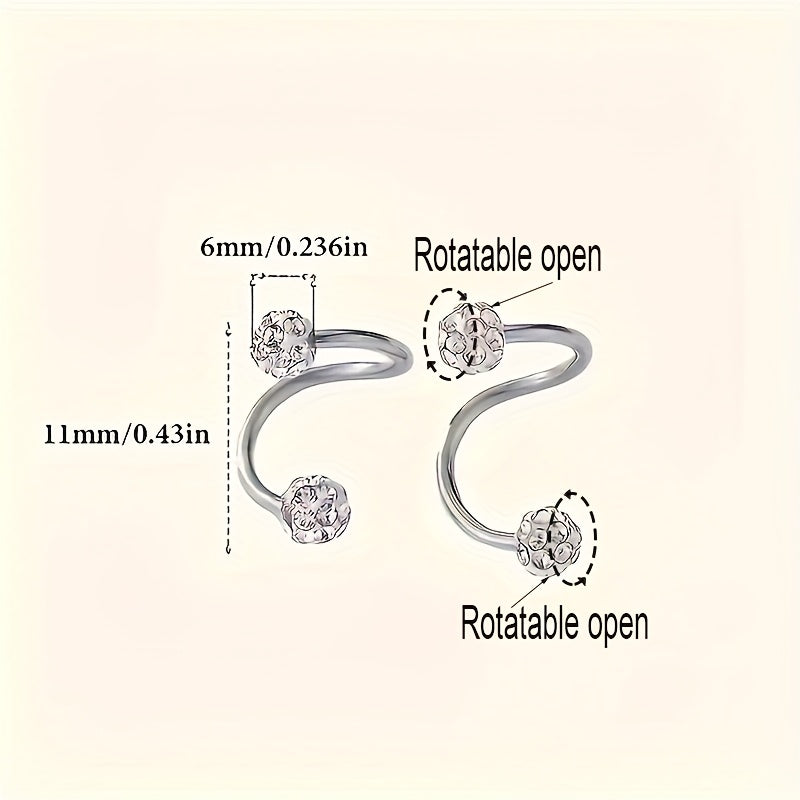 Luxury Spiral Rod Ball Stud Earrings with Rhinestone Inlay