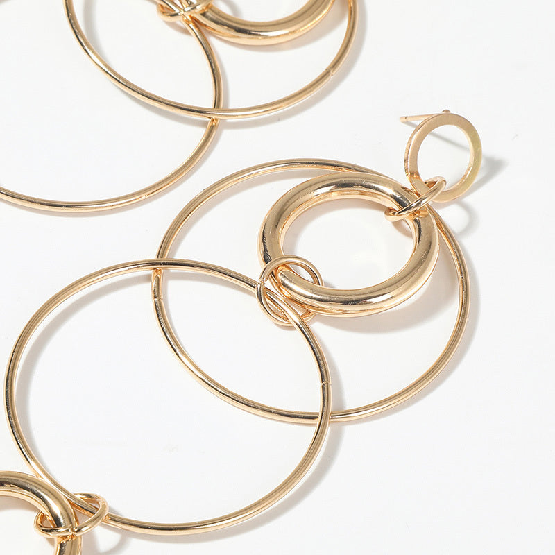 Long Geometric Round Earrings